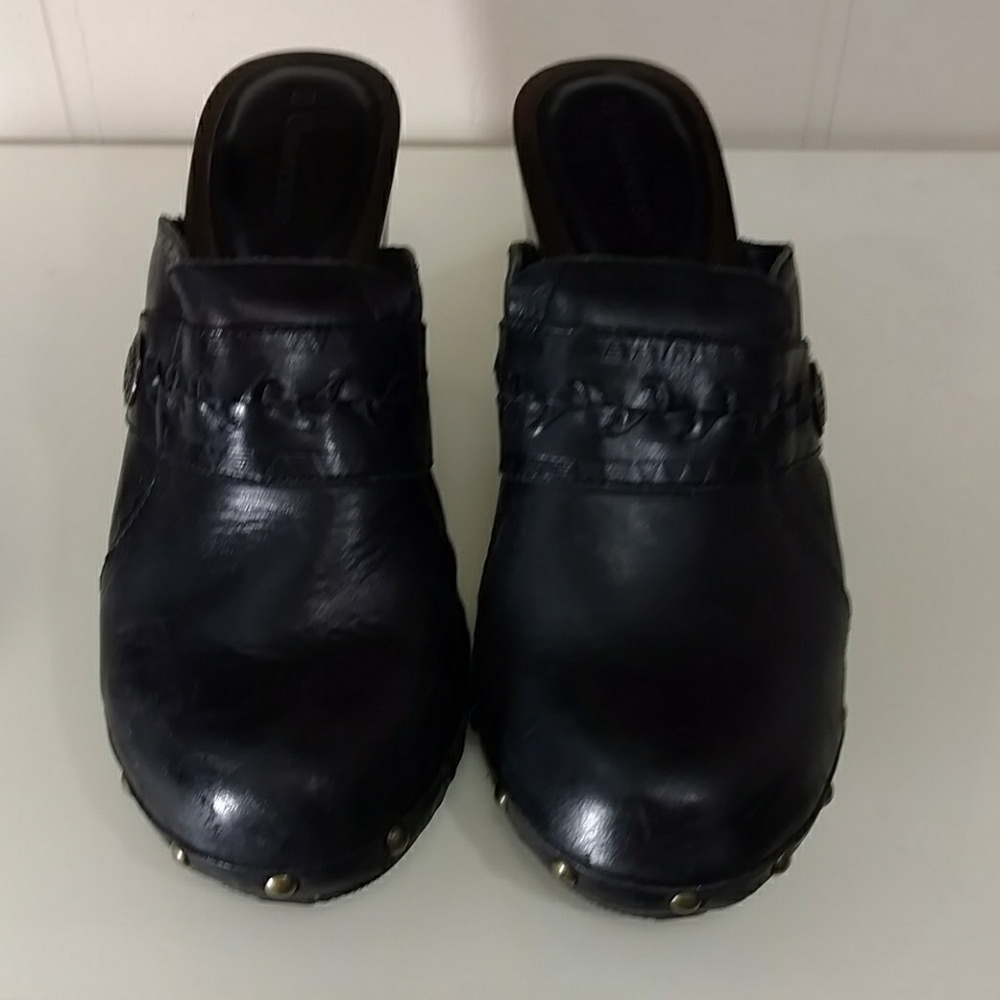 Black leather clogs by Z Universe